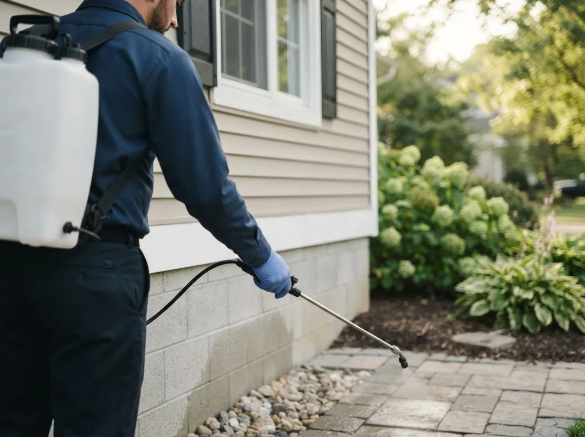 Pest control technician inspecting a home in Osnabrock, ND